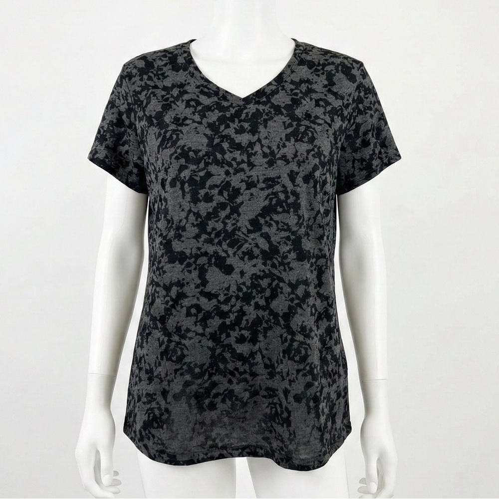 Tek Gear Burnout VNeck TShirt XL Black Gray Abstract Floral Tee Short Sleeve Gym